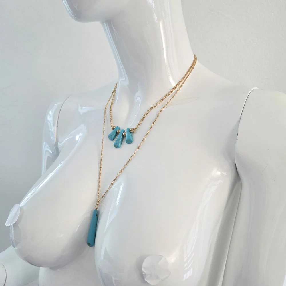 Paparazzi Boho Gold Layered Necklace with Turquoise Accents - Picture 6 of 10